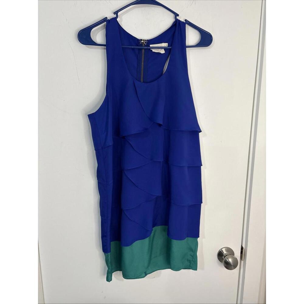 Lush Dress Women’s Large Periwinkle Blue/green Layered Ruffles Sleeveless Summer